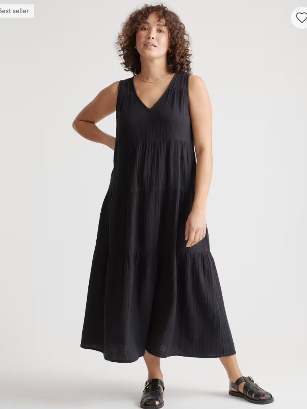 Quince 100% Organic Cotton Gauze Tiered Maxi Dress, Black Size Small